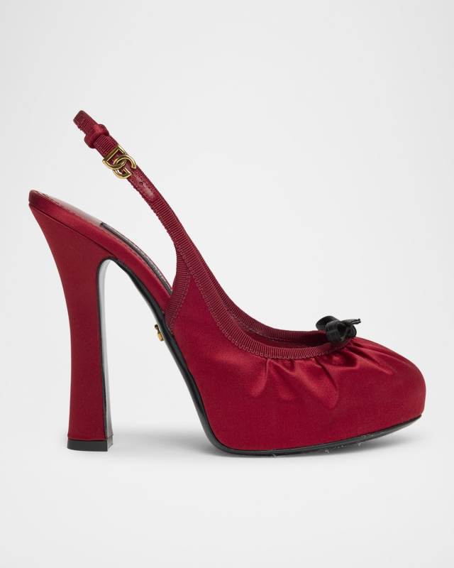 Satin Bow Slingback Ballerina Pumps
